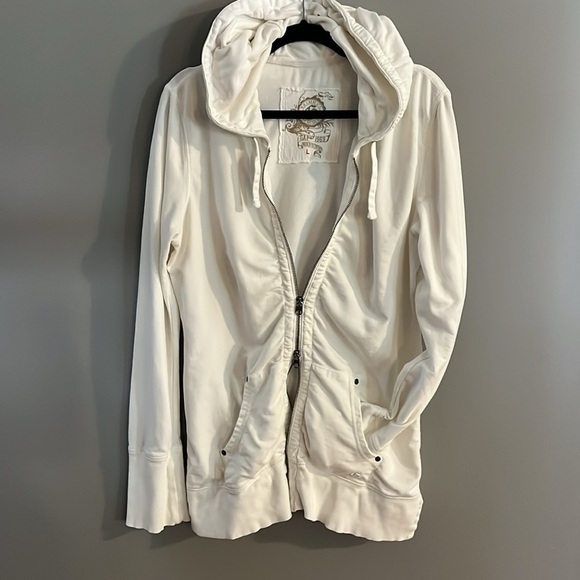 GAP Vintage Soft White Hoodie Rushing Full Zip Long Women’s Large Long Layer Top - Picture 1 of 12
